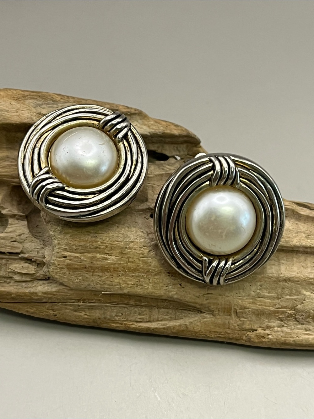 Classic Pearl and Sterling-Style Round Earrings - Silver and White